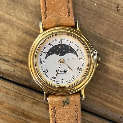 Vintage Gruen Ladies Moon/Sun Phase Quartz Watch • $89.97