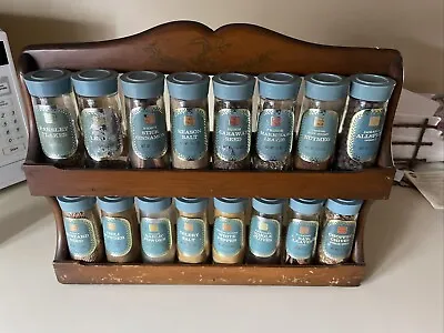 Vintage 2 Tier Wood Wall Herb Spice Rack With 16  Ann Page  Glass Spice Bottles • $49.95