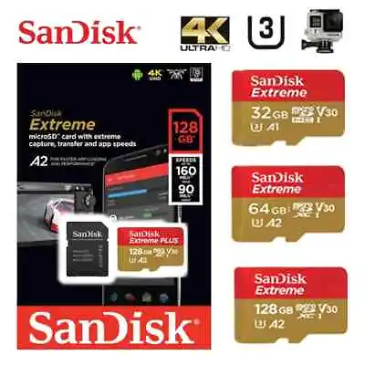 SanDisk Extreme Micro SD Card 32GB 64G 128GB 256GB Dash Cam Support 4K UHD GoPro • $289