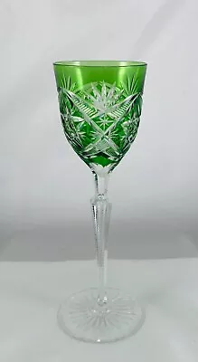 Vintage Bohemian Emerald Green Cut To Clear Air Bubble Stem Wine Glass • $56.99