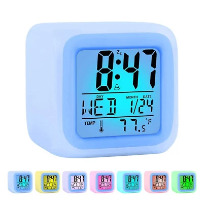 $13.99 • Buy 7 Color Changing LED Digital Clock Alarm Night Light Temperature For Kids Gift