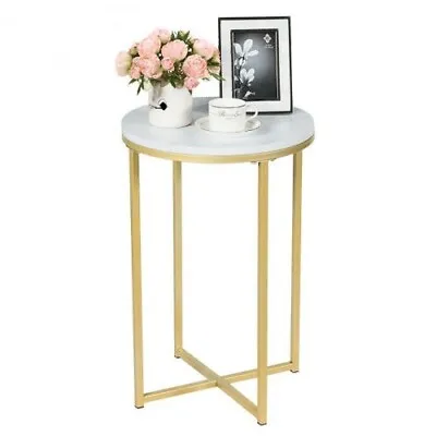 Set Of Two Durable Compact X-Shaped Marble Top Small Round Side Table End Table  • $55