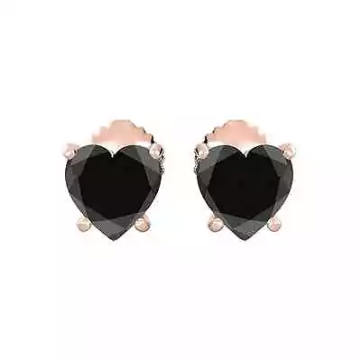 10k Yellow Gold Plated 4 Carat Heart Created Black CZ Stud Earrings • $8.99