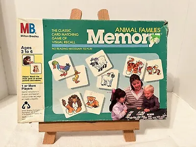 VTG 1986 MILTON BRADLEY ANIMAL FAMILIES MEMORY GAME 70 Tiles Tray Missing 1 Pair • $17.99