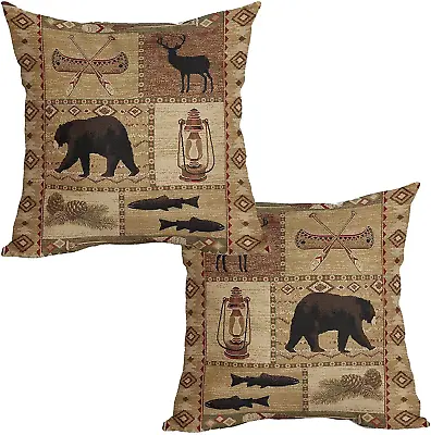 Rustic Bear Throw Pillow Cover 2 Pcs Wildlife Animal Moose Deer Pillows Case 18x • $19.36