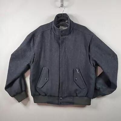 Members Only Bomber Jacket Size 44 Wool Charcoal Black Full Zip Coat Lined Mens • $71.97