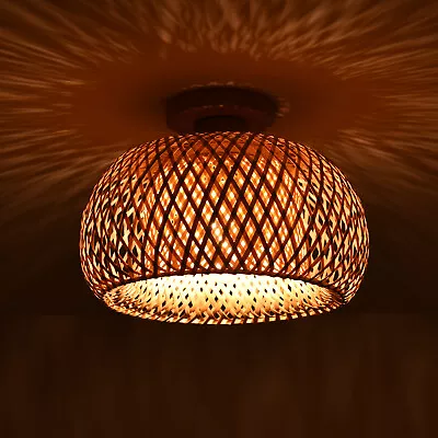 Vintage Bamboo Wicker Rattan Shade Pendant Light Hanging Ceiling Lamp Fixture! • $30.40
