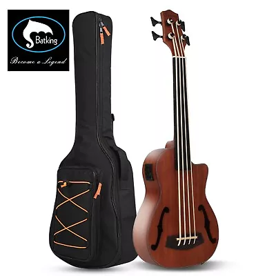 $265 • Buy Batking 30  U-Bass Mahogany With F Holes Ukulele Bass Ukelele Uke/EQ Fretless