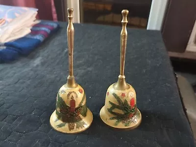 Lot Of 2 Vintage Brass Hand Held Dinner Decorative Painted Table School Bell • $24.99