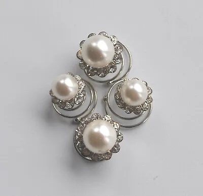 Round Pearl & Crystal Diamante Flower Wedding Hair Spirals/twists/jewel/gems X 4 • £4.35