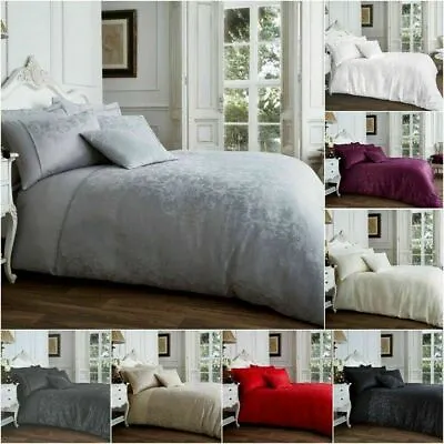 VINCENZA Jacquard Duvet Quilt Cover & Pillowcase Polycotton Damask Bedding Set • £22.49