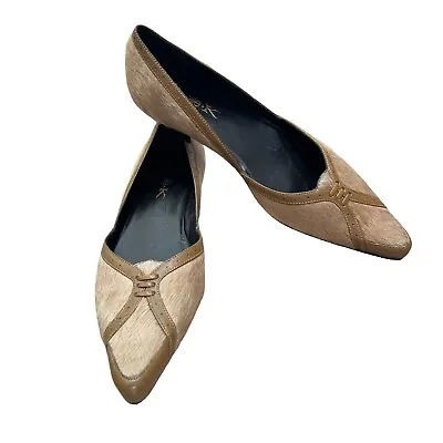 MICHELLE K Made In Brazil Luxury Flats Tan CALF HAIR FLATS SIZE 7 N • $18.95