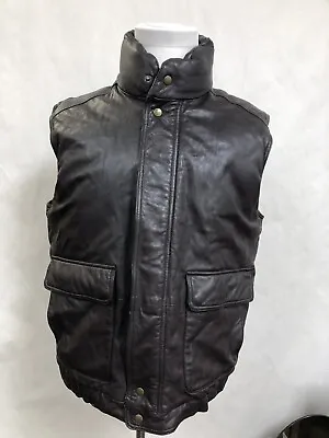 Vintage EDDIE BAUER Leather Bomber Vest Lined Goose Down Puffer Vest Mens Large • $99