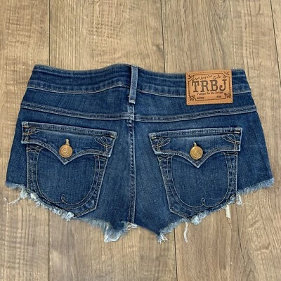 £29.95 • Buy True Religion Blue Shorts Size 25 W26/27 Ripped Hot Pants Joey Denim Jean Frayed