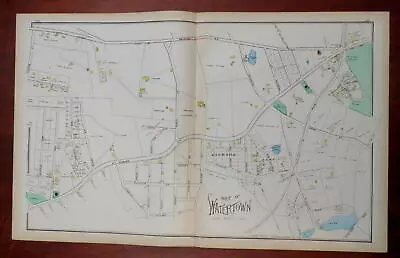 Watertown Middlesex Mass. 1889 Walker Detailed City Plan Map • $68