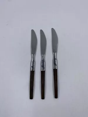 Ekco Eterna Lot Of 3 Wood Handle Flower Design Vintage Butter Knives • $11