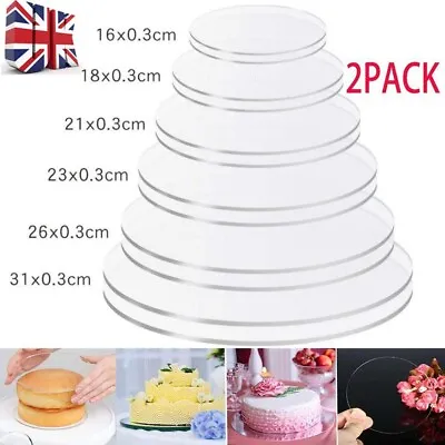 2XReusable Acrylic Cake Board Transparent Round Cake Tray Cake Base Mold 16-31cm • £7.48