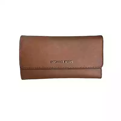 Michael Kors Jet Set Travel Crossgrain Leather Tri-Fold Wallet In Brown • $60