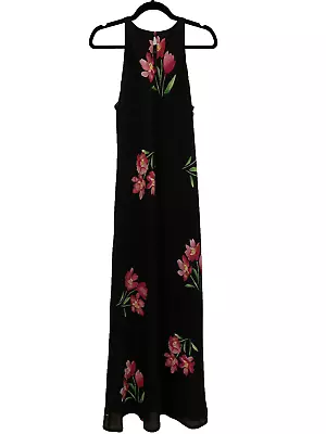 Maggy London By Kenneth Nolan Tank Maxi Dress Black Sleeveless Back Floral SZ 14 • $16