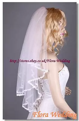 2-Tier Bridal Wedding Tulle Veil With Corded Lace Edge32  Elbow Length • £9.99