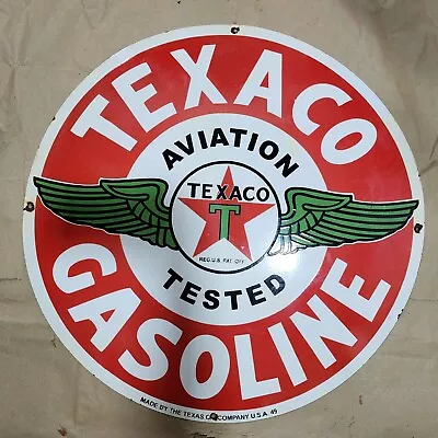 Texaco Aviation Porcelain Enamel Sign 30 Inches Round • $100