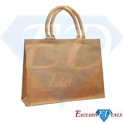 Large Jute Hessian Shopping Bag Hessian Eco-Reusable Gift Tote Lunch Handbag • £6.99