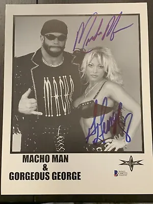 Macho Man Randy Savage & Gorgeous George Autographed WCW Promo Photo BECKETT COA • $474.99