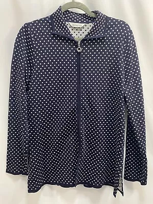 Exclusively MISOOK Women’s Size M Navy Blue White Polka Dots Front Open Sweater • $26