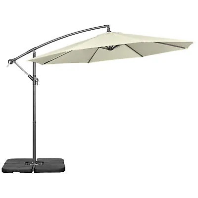 Outsunny 3(m) Banana Parasol Cantilever Umbrella Garden W/ Base Weights Beige • £129.99