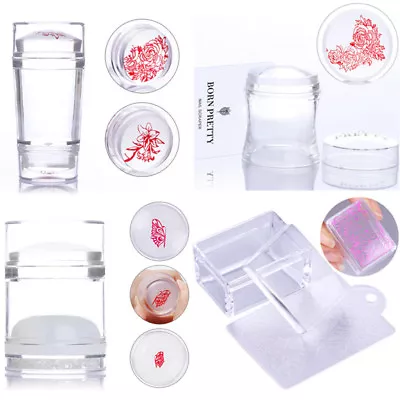 2Pcs Nail Stamping Stamper Scraper Clear Silicone Nail Art Stamp Plates Kit • $6.81