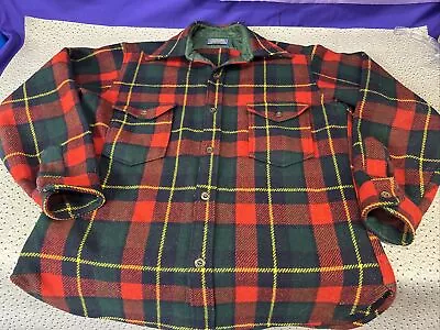 VINTAGE Pendleton Shirt Jacket Mens Med Red Hunter Navy Fireside Heavy Wool • $75