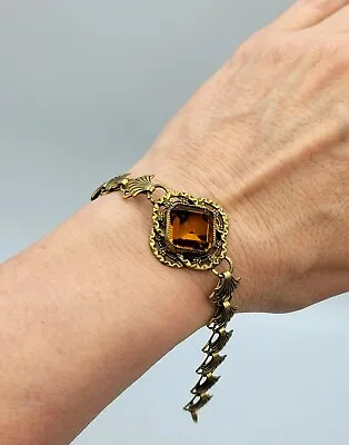Antique Bracelet Czech Glass Victorian Art Nouveau Shell Chain Jewelry • $89.99