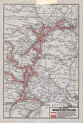 1924 Antique Missouri Kansas Texas Lines Railroad Map MKT Railroad Map 1444 • $42.50