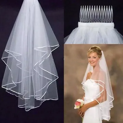 Women Handmade Bridal Satin Veil Wedding Veils Elbow Length With Comb 2 Layer • £4.37