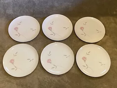 6 Mikasa Fine China *PRIMROSE* 10 1/4  Dinner Plates - Pink Rose Gray Leaves • $24