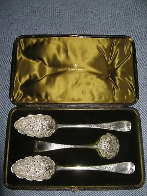 £195 • Buy A Pair Of Solid Silver Victorian Berry Spoons & A Sifter Spoon - London 1894