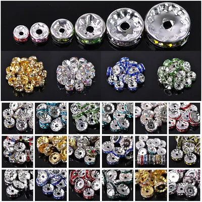 Rondelle 4mm 5mm 6mm 8mm 10mm 12mm Crystal Rhinestone Metal Loose Spacer Beads • $2.58