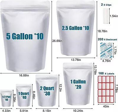 150pcs Mylar Bags With Oxygen Absorbers Include (10) 5 Gallon Size • $49