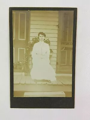 Woman White Dress Sitting In Chair Vintage B&W Photograph 4.25 X 6.5 House Porch • $9.99