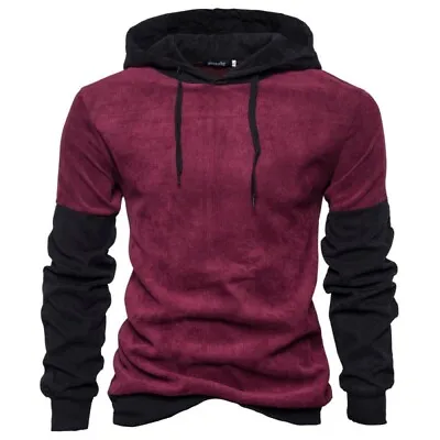 Men's Casual Hooded Hoodies Tops Patchwork Sweatshirt Plain Pullover Slim Fit • $32.03