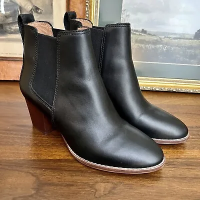 Madewell Sz 7 The Regan Chelsea Ankle Boots Black Leather Stacked Block Heel • $79.33