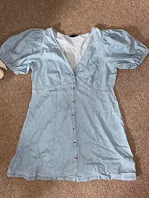 £16.50 • Buy Ladies ASOS Design Short Denim Puff Sleeve Dress Size 18 Button Front