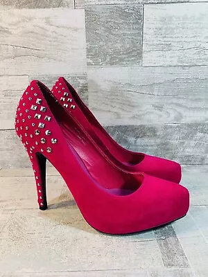 MIXX SHUZ Fuchsia Pink Suede Closed Toe 4.5” Heels Size 7.5 Laura-08X Studded • $9.99