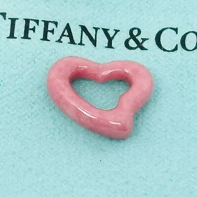 Tiffany Pink Rhodonite Open Heart Carved Stone Pendant Charm By Elsa Peretti • $399