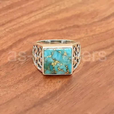 925 Sterling Silver Ring Natural Blue Copper Turquoise Ring Handmade Jewelry • $33