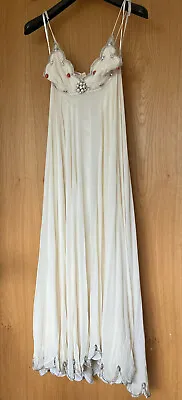 £95 • Buy Vintage Matthew Williamson Chiffon Jeweled UK8 Cream Cocktail Wedding Long Dress