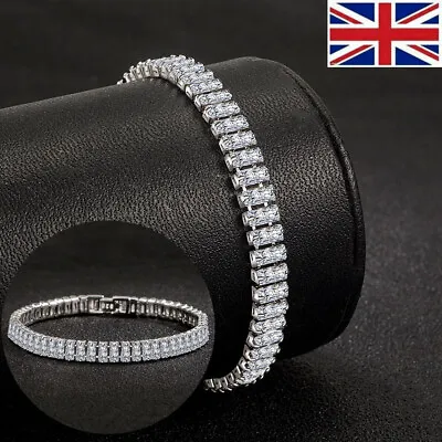 925 Sterling Silver Ladies Tennis Bracelet Lab-Created Zircon Bangle Jewellery • £9.99