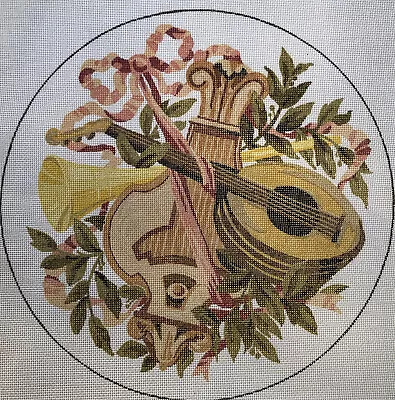Vintage Tapestry Bazaar Of London Musical Instruments Needlepoint Canvas Floral • $30