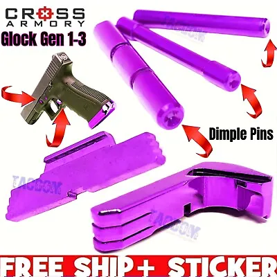 Cross Armory PURPLE Fr Glok Gen 3 DIMPLE Pins Extended Magazine Catch Slide Lock • $54.95