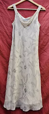 MAGGY LONDON Size 8 Cream & Black FLORAL Lined SILK DRESS  Sleeveless - Flaw • $10.99